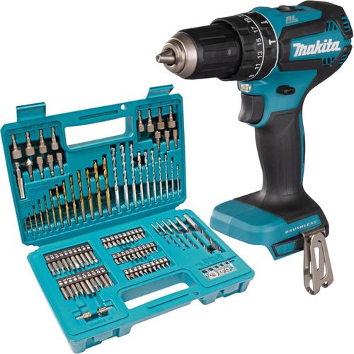 Makita DHP 485 Z Akku Schlagbohrschrauber 18 V 50 Nm Brushless + 102 tlg. Bit Bohrer Set - ohne Akku, ohne Ladegerät