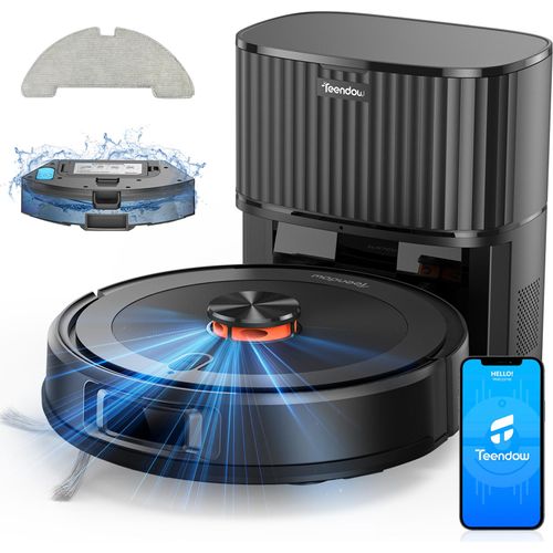 Teendow D10S MAX 2-in-1 Roboterstaubsauger mit Staubbehaelter, 3000 Pa Saugleistung, intelligente Navigation, tierfreundlich, APP- und Sprachsteuerung