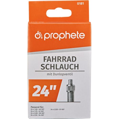 Fahrradschlauch PROPHETE "Fahrradschlauch", schwarz (farbe}), Fahrradschläuche, 48mm, Dunlopventil (DV), 24 Zoll (60,96cm)