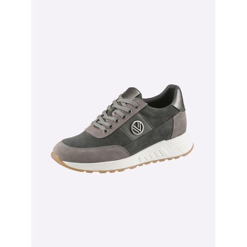 Sneaker HEINE, Damen, Gr. 38, grau (grau, anthrazit), Leder, Glattleder, Veloursleder, Glattleder, modisch, Schuhe