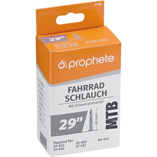 Fahrradschlauch PROPHETE, schwarz (farbe}), Fahrradschläuche, 48mm, Sclaverandventil (SV), 29 Zoll (73,66cm)
