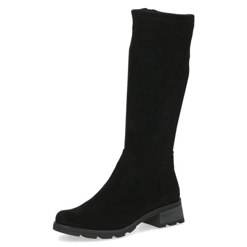 Winterstiefel CAPRICE, Damen, Gr. 37,5, Normalschaft, schwarz, Textil, unifarben, Veloursleder, casual, Schuhe, Blockabsatz, Langschaftstiefel in bequemer Weite