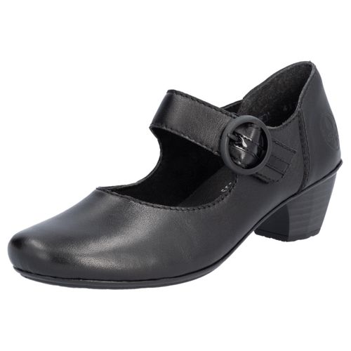 Spangenpumps RIEKER, Damen, Gr. 39, schwarz, Leder, Lederimitat, unifarben, klassisch, Schuhe, Festtagsschuh, Pumps, Trichterabsatz, mit Klettriemchen