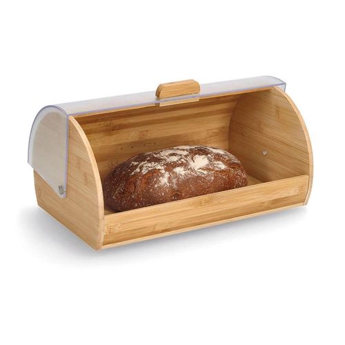Brotkasten ZELLER PRESENT, transparent, B:25cm H:19cm L:39cm, Kunststoff, Bambus, Lebensmittelaufbewahrungsbehälter, integrierte Klappfunktion