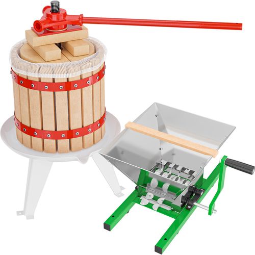 Wiltec Set 12L Obstpresse aus Buchenholz inkl. Presstuch und Obstmühle mit 7L Trichter, Zur Herstellung von Saft Wein und Maische