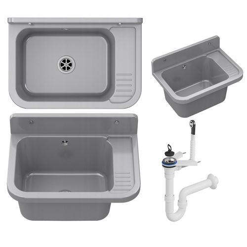 Granitan | Spüle PARON - 50x34 cm - Grau - Chemikalienbeständig - Ideal für Werkstatt und Garten