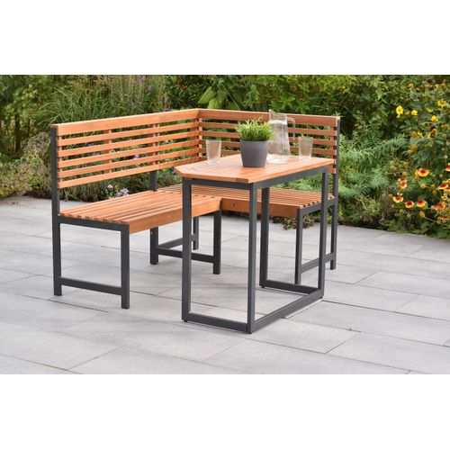Merxx Eckbank Set, Eckbank, Klappentisch 90 x 50 cm, Aluminium/Akazie