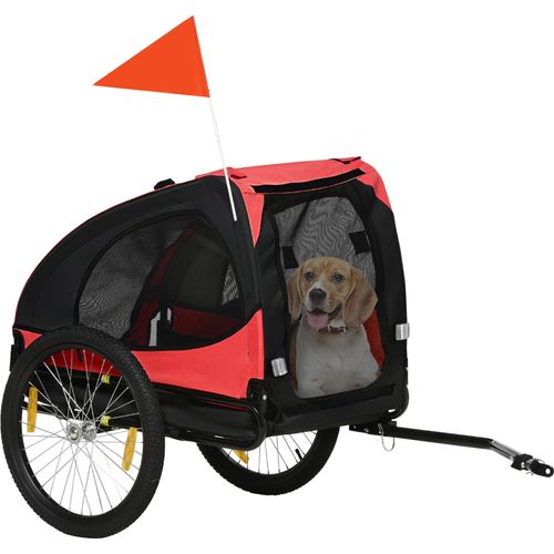 PawHut Hundeanhänger, klappbarer Fahrradanhänger für Hunde, Hundebuggy mit Reflektoren, Schnellspanner, Hundefahrradanhänger, wasserbeständig, Oxfordstoff, Stahl, Rot, 140 x 71 x 83 cm