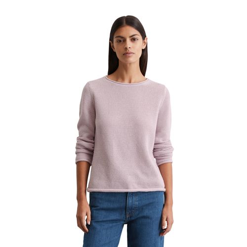 Rundhalspullover MARC O'POLO, Damen, Gr. L, lila (pale lila), Strick, Obermaterial: 100% Baumwolle, casual, regular fit, Rundhals, Langarm Bündchen, Pullover, mit gerollten Kanten an Rundhalsausschnitt, Ärmelabschluss und Saum
