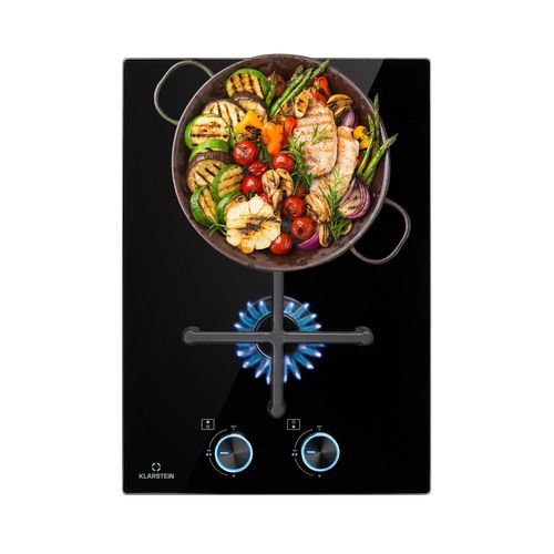 Illuminosa Domino Gaskochfeld 2-flammig Sabaf-Brenner Glaskeramik Schwarz 2