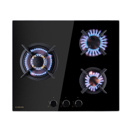 Goldflame 3 Gaskochfeld 3-flammig Messing-Brenner Glaskeramik Schwarz