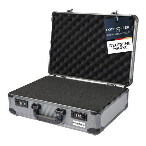 HMF 14402-02 Alu Fotokoffer, Waffenkoffer mit Rasterschaumstoff, 46 x 33 x 15 cm