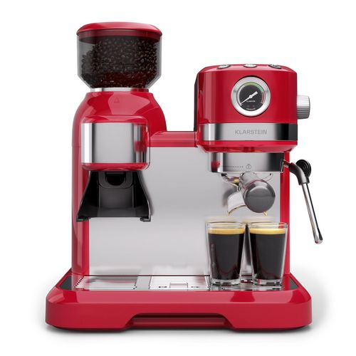 Bella Café Espressomaschine Vintage Mahlwerk 19 bar Milchschaum Druckmesser 1150 W Rot