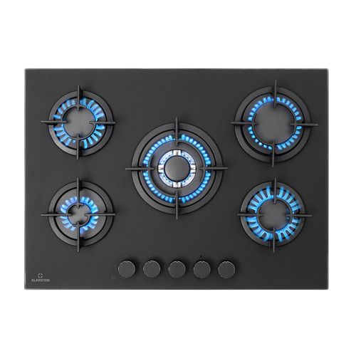 Firetale Gaskochfeld 5-flammig 70 cm Aluminium-Brenner inkl. Schlauch und Druckminderer Schwarz 5 Brenner