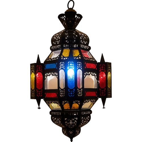 Orientalische Lampe Pendelleuchte Bunt Falak 60cm E27 Lampenfassung | Marokkanische Design Hängeleuchte Leuchte aus Marokko | Orient Lampen für Wohnzimmer Küche oder Hängend über den Esstisch