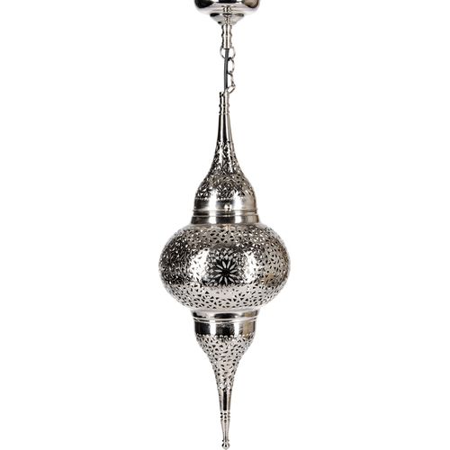 Orientalische Messing Lampe Pendelleuchte Silber Hayati 55cm E27 Lampenfassung | Marokkanische Design Hängeleuchte Leuchte | Orient Lampen für Wohnzimmer, Küche oder Hängend über den Esstisch