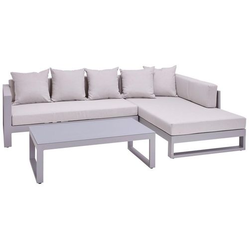 Amatio Loungegarnitur , Hellgrau , Metall, Glas , Füllung: Schaumstoff , L-Form , 248x180 cm , Loungemöbel, Loungemöbel-Sets