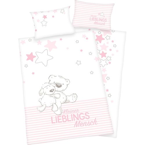 Baby Best Babybettwäsche »Kleiner Lieblingsmensch«, mit niedlichem Teddy-Motiv und Schriftzug
