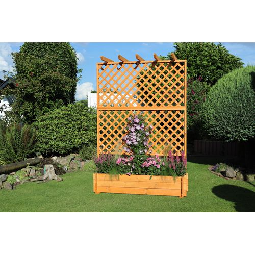 Spalier PROMADINO, braun (honigbraun), B:140cm H:200cm T:65cm, Holzwerkstoff, Rankhilfen, Pergola mit Pflanzkasten, BxTxH: 140x65x200 cm