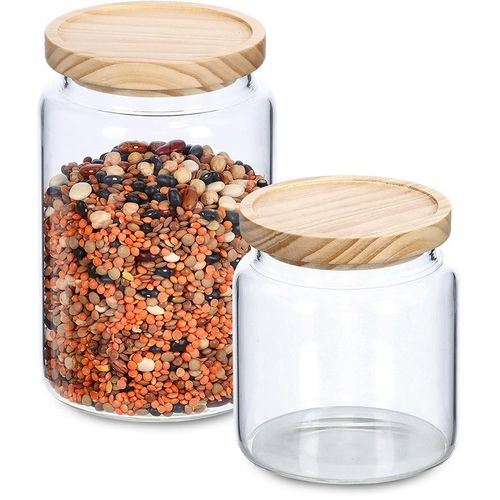 Vorratsglas ZELLER PRESENT, transparent, Borosilikatglas, Holz, Silikon, Lebensmittelaufbewahrungsbehälter, mit Holzdeckel
