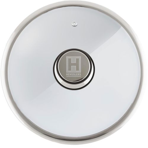 Deckel HENSSLERS, silber (silberfarben, transparent), B:25,5cm H:6,5cm L:25,5cm Ø:24cm, Glas, Deckel, Pfannendeckel, mit stoßfestem Edelstahlrand