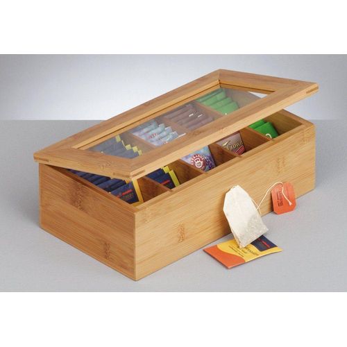 Teebox ZELLER PRESENT, beige (natur), B:20cm H:9cm L:33,5cm, Bambus, Lebensmittelaufbewahrungsbehälter, mit Magnetverschluss