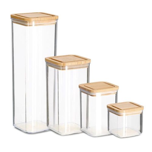Vorratsdose ZELLER PRESENT, transparent (transparent, natur), Kunststoff, Bambus, Lebensmittelaufbewahrungsbehälter, 4-teilig: 1900 ml, 1200 ml, 800 ml und 500 ml