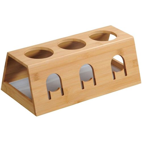 Flaschenhalter KESPER, beige (natur, weiß), B:17,5cm H:12cm L:32cm, Holz, Kunststoff, Flaschenhalter, mit Abtropfschale, für 3 Flaschen, aus FSC-zertifiziertem Bambus