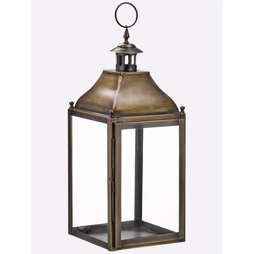 Windlicht, grau (messingfarben), B/H/T: 20,5cm x 53cm x 21,5cm, Kerzenhalter