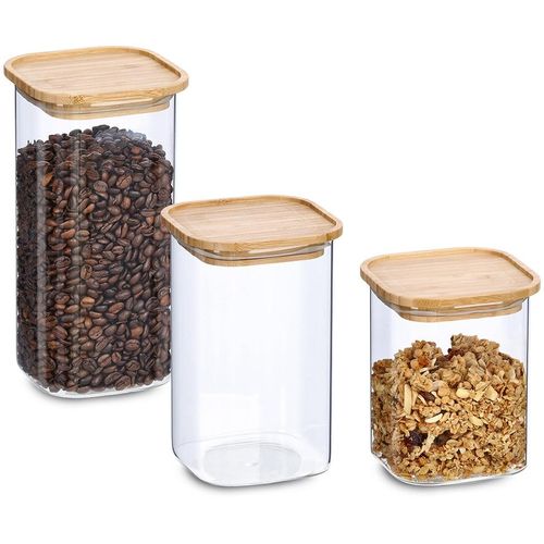 Vorratsglas ZELLER PRESENT, transparent, Borosilikatglas, Holz, Silikon, Lebensmittelaufbewahrungsbehälter, mit Bambusdeckel