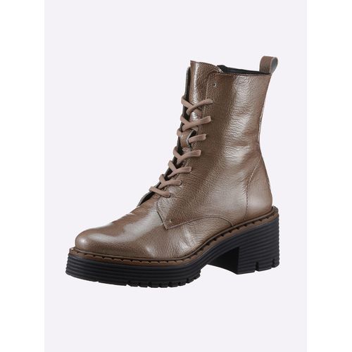 Schnürstiefel HEINE, Damen, Gr. 36, grau (taupe), Leder, Rindsleder, Lackleder, modisch, Schuhe