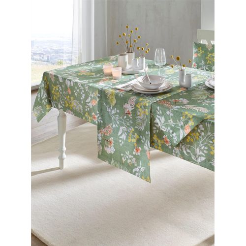 Tischdecke Gr. 1, grün (eucalyptus, beige, bedruckt), B:90cm L:90cm, Tischdecken