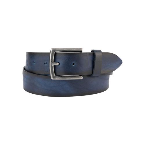 Ledergürtel BERND GÖTZ, Damen, Gr. 80, blau (dunkelblau), Rindsleder, unifarben, genarbt, klassisch, Gürtel, mit silberfarbener Schließe
