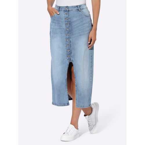 Jeansrock HEINE, Damen, Gr. 38, blau (blau, bleached), 98% Baumwolle, 2% Elasthan, unifarben, wadenlang, Röcke