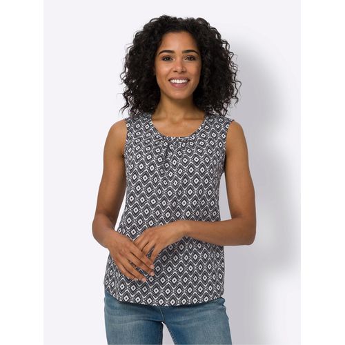 Blusentop CLASSIC BASICS, Damen, Gr. 48, schwarz (ecru, schwarz, bedruckt), 100% Polyester, gemustert, mehrfarbig, Rundhals, ohne Ärmel, Blusen
