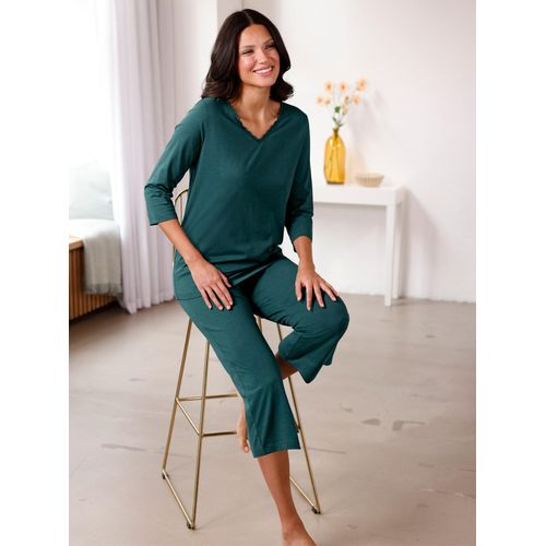 Schlafanzug, Damen, Gr. 52/54, blau (petrol), 50% Baumwolle, 50% Viskose, Homewear-Sets