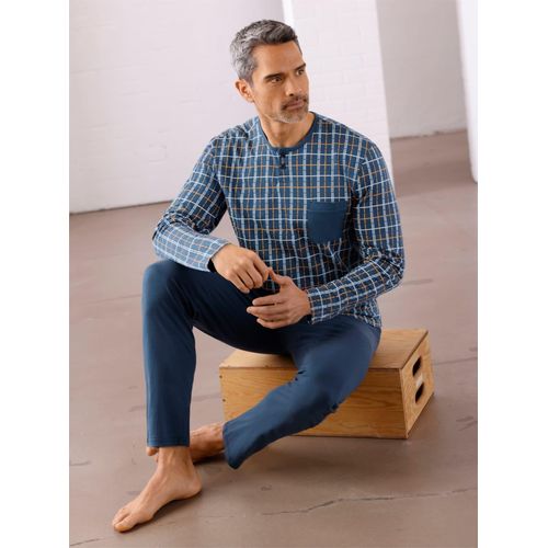Schlafanzug, Herren, Gr. 44/46, blau (marine, kariert), 100% Baumwolle, Homewear-Sets