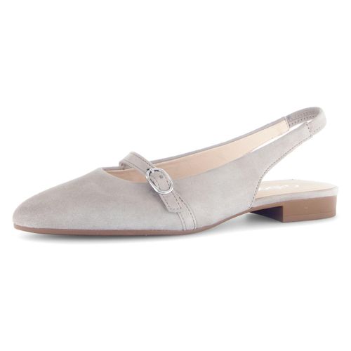 Slingpumps GABOR, Damen, Gr. 39, beige (hellbeige), Ziegenveloursleder, unifarben, elegant, Schuhe, Blockabsatz, Abendschuh, Businessschuh, elastisches Fersenriemchen