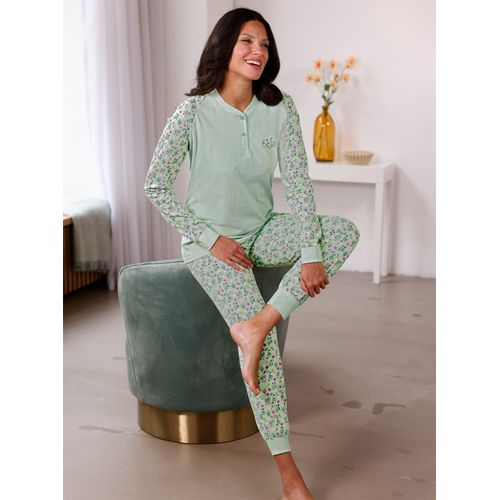 Schlafanzug, Damen, Gr. 52/54, grün (kalkmint, bedruckt), 100% Baumwolle, Homewear-Sets