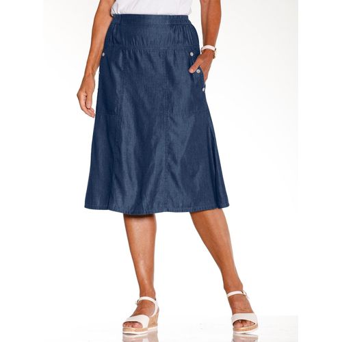 Jeansrock CLASSIC BASICS, Damen, Gr. 21, blau (blau, stone, washed), 100% Baumwolle, unifarben, knielang, Röcke