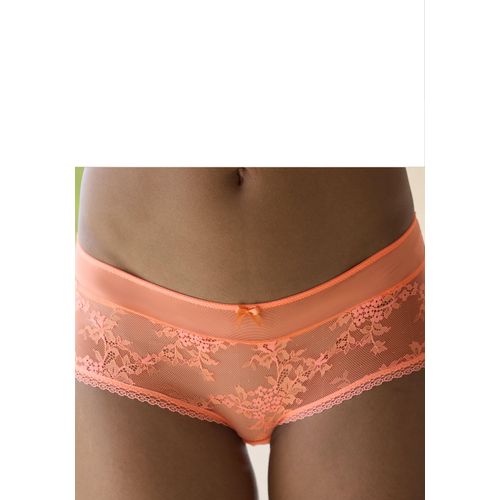 Panty LASCANA, Damen, Gr. 36/38, orange (neon pfirsich), Spitze, Obermaterial: 88% Polyamid, 12% Elasthan, Unterhosen, aus floraler Jacquardspitze