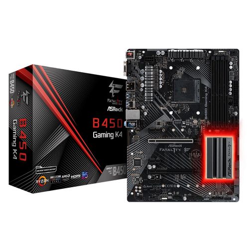 ASRock Fatal1ty B450 Gaming K4 - Motherboard - ATX - Socket AM4 - AMD B450 Chipsatz - USB 3.1 Gen 1, USB-C Gen2, USB 3.1 Gen 2 - Gigabit LAN - Onboard-Grafik (CPU erforderlich)
