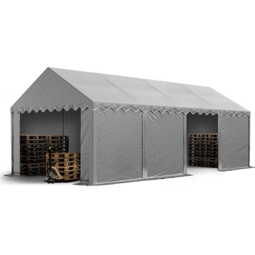 Lagerzelt 4x8 m Industriezelt Unterstand PVC Plane 750 N grau mit Bodenrahmen