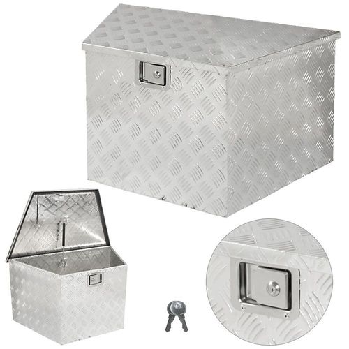 Trucky Truckbox, Deichselbox Aluminium, Anhängerbox 15 Größen, Werkzeugkiste mit Schloss und Schlüssel, stabil und wasserdicht, Boxentyp:V01 (86 x 49 x 47 cm) Trapezförmig