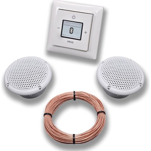 Busch Jäger Unterputz Bluetooth-Radio 8217U alpinweiß Komplett-Set Balance SI + 2 x Deckenlautsprecher (Feuchtraum/Badezimmer) Einbaulautsprecher + Radio + Abdeckung + Rahmen + 20 m Lautsprecherkabel