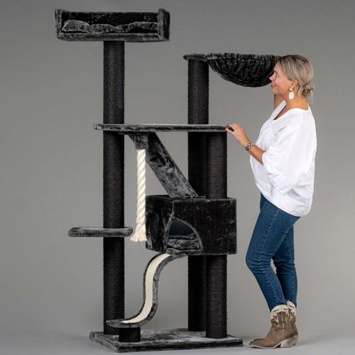 RHRQuality kratzbaum Grosse Katzen stabil XXL Kilimandjaro Blackline Dunkel Grau katzenkratzbaum für Maine Coon große katzenbaum schwere Katze kletterbaum kratzmöbel Dicker stamm