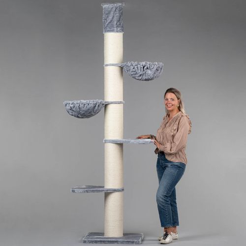 RHRQuality Kratzbaum große Katzen stabil XXL Maine Coon Tower Hell Grau katzenkratzbaum für Maine Coon große katzenbaum Deckenhoch Deckenhöhe 235-255cm schwere Katze kletterbaum kratzmöbel Grosse Dicker stamm 20Ø