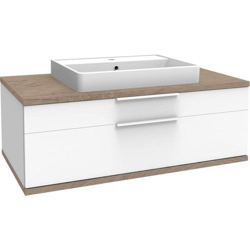 Waschtisch FACKELMANN, korpus und front weiß matt, abdeckplatte und unterteil waschtischunterbau optik nature oak, weiß matt, abdeckplatte und unterteil waschtischunterbau optik nature oak, B:110,0cm H:51,4cm T:50,0cm, Waschtische