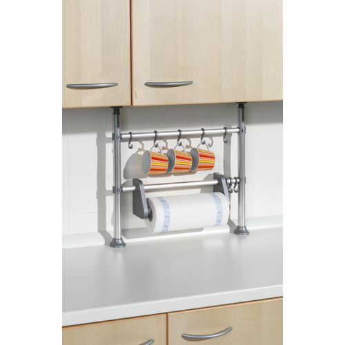 Küchenregal RUCO, silber (aluminiumfarben, silber), B:50cm H:48cm T:15cm, Aluminium, Regale, Aluminium/Kunststoff, mit Küchenrollenhalter und Haken