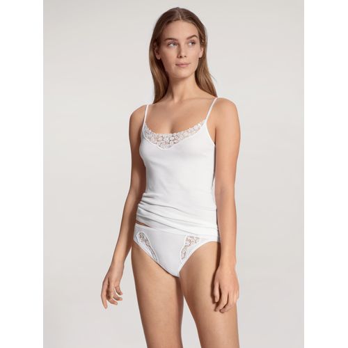 Unterhemd CALIDA, Damen, Gr. S (40/42), N-Gr, weiß, Single Jersey, Obermaterial: 100% Baumwolle, unifarben, basic, körpernah, Rundhals, ärmellos, Unterhemden, mit Spitzen-Einsatz